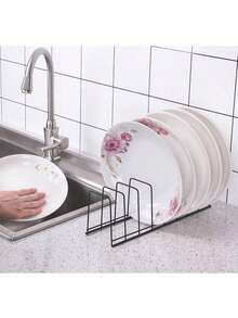 1pc Black Stainless Steel Bowl & Dish Storage Organizer, Tabletop Draining Rack, Kitchen Utensil Holder - Black - View 3