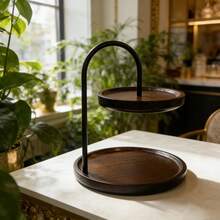 Multifunctional Tray - Dried Fruit & Cake Plate, Living Room Fruit & Snack Plate, European Style Double-Layer Fruit Plate, Can Hold Keys & Small Decor, Storage Rack - Brown - View 5