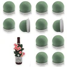 12 Pcs Mini Round Floral Foam Holder With Green Floral Wire Floral For Fresh Flowers Green Floral Foam For Table Wedding Wine Bottle Decor - xanh quân đội - Xem 1