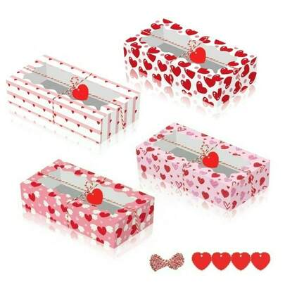 25 piezas Cajas de galletas con forma de corazón para el Día de San Valentín, con ventana transparente, tamaño 30 x 14 x 6.5 cm, caja de regalo de San Valentín, caja de regalo para hornear pasteles pequeños, con etiquetas, adecuada para recuerdos de fiesta, envasado de pasteles, suministros para fiestas de boda y envoltura de regalos.
