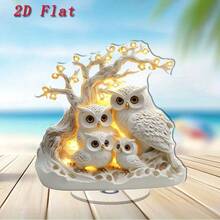 2D亚克力桌面摆件，采用旋转2D猫头鹰家族图案设计，非常适合提升办公氛围