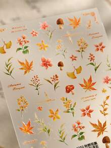1张枫叶、雏菊、蘑菇5D美甲贴纸，适合长短指甲，女士派对美甲贴花，DIY美甲装饰，手机壳装饰，剪贴簿装饰