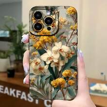 2026 Nueva Funda de Teléfono Esmerilada, Funda de Teléfono con Estampado Floral de Flores Amarillas y Blancas, Adecuada para  17 15 Pro Max,  17 14 Pro,  17 13,  17 12,  Galaxy S23 S22 S21 S20, Funda de Teléfono para Parejas, Regalo para Novio Novia, Regalo de Vacaciones - Blanco antiguo - Ver 5