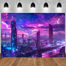 1pc 2D Flat Neon City Skyline Tapestry - Versatile Polyester Fiber Wall Decor For Bedroom, Living Room, Office & Party - Skyline Decoration - Multicolor - View 5