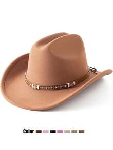 1顶返校季西部牛仔帽，男女通用，柔软羊毛毡材质，皮革帽带，适合圣诞节、万圣节、节日派对、日常休闲佩戴 - 款式1 - 查看 8