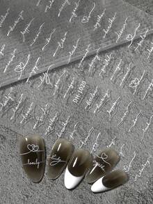 4pcs Letter Nail Art Stickers, Gold, Silver, Black, White Holographic Self-Adhesive Decals, DIY Nail Art Accessories Tools, Nail Supplies Nails - Multicolor - View 4