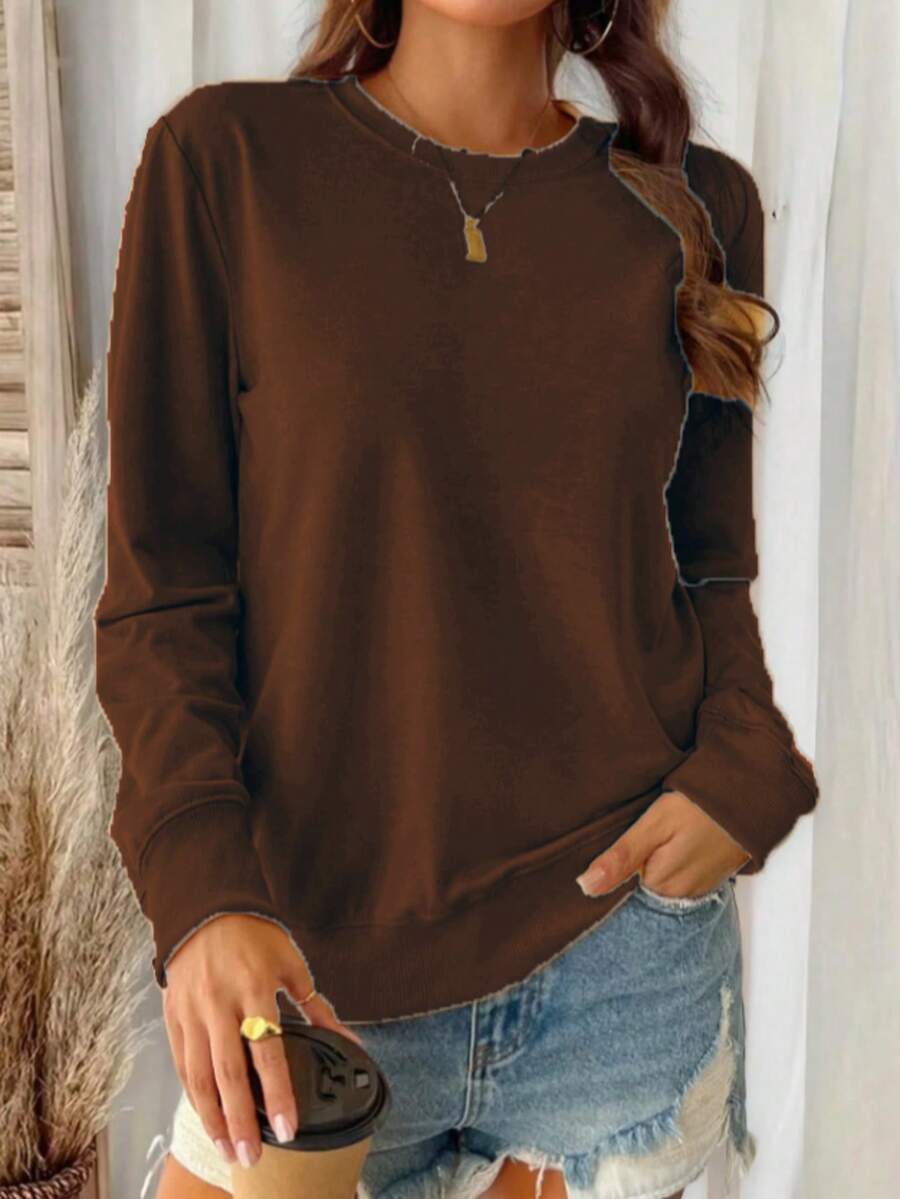 Plush Brushed Fleece Sweatshirt For Women - Relaxed Fit Fall Winter Top Women's All-Day Comfort Crew Neck Pullover - Soft Stretch Long-Sleeve Sweatshirt Wrap-Me-Up" Soft Crew Neck Sweatshirt | Women's Lazy-Day Essential (Multiple Hues) Dreamy Soft Crew Neck Pullover - Women's Versatile Casual Sweatshirt For Cool Days Women's Super Soft Crew Neck Sweatshirt - Warm Long-Sleeve Pullover (6 Colors) Relaxed Fit Brushed Fleece Sweatshirt - Women's Comfortable Fall Winter Top Casual Daily Home - 棕色 - 查看 1
