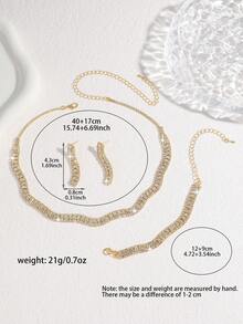 4pcs Luxury Rhinestone Jewelry Set: Necklace, Earrings, Bracelet, Elegant Bridal Wedding Gift, Versatile For Daily, Party, Vacation - Silver - View 10