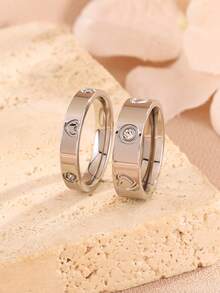 2 pièces Ensemble de bagues en forme de cœur élégantes plaquées or 18 carats, bagues de phalange réglables ornées de strass, convient pour un port quotidien, cadeau, bijoux imperméables et résistants à la décoloration pour femmes