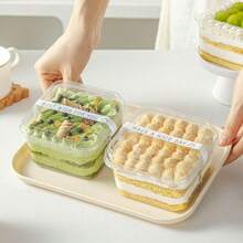 10个塑料盒，400毫升/14.08盎司，透明方形烘焙甜点容器，蛋糕/提拉米苏盒，加厚耐用，带盖，便携，适用于餐厅/咖啡馆/面包店/甜品店烘焙用途 - 透明 - 查看 3