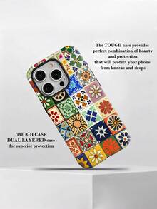 Azulejos florales coloridos que forman un diseño de pared con estampado. Esta elegante funda es compatible con los modelos  17, 16, 15, 14 Pro Max, 13, 12, 11, XR y XS Plus. Fabricada en silicona, ofrece protección contra golpes y caídas, además de una sensación superior. Es un regalo ideal para familiares, amigos y seres queridos, y una opción perfecta para Año Nuevo. - Blanco - Ver 5