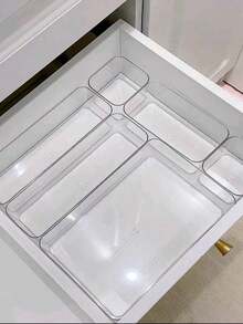 8 Peças Caixas de Armazenamento de Gaveta Transparentes Minimalistas, Caixas Organizadoras de Pequenos Itens, Caixas de Armazenamento de Maquiagem e Ferramentas Cosméticas, Organizadores de Gaveta - Transparente - Visão 1