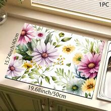 1pc Colorful Floral Print Absorbent Mat/Drying Mat For Coffee Maker, Dishes - Absorbent Polyester Desktop Protective Mat With Rubber Anti-Slip Pad, For Kitchen Counter Decor, Home Bar And Dining Table - Multicolor - View 12