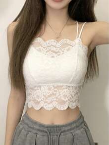 女士蕾丝拼接时尚百搭约会派对吊带背心 - 白色 - 查看 10