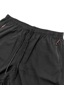 男士大码轻便透气休闲运动裤，带拉链口袋，适合日常休闲和户外穿着 - 黑色 - 查看 4