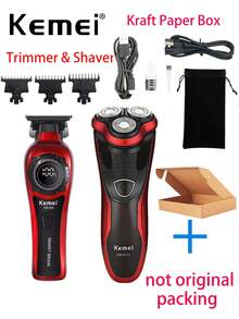 Kemei Electric Hair Clipper + Electric Shaver Set, KM-999 DLC T-Blade Zero Gap Hair Trimmer And 3D Electric Shaver, Wet & Dry For Men, Shave & Head Shave, USB Rechargeable Electric Shaver KM-9013, New Year Men's Personal Care Set - Burgundy - View 17