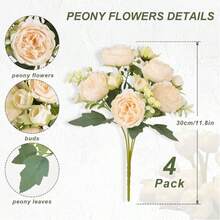 1/2/4/8/12 Packs Peonies Artificial Flowers, Mixed Pink Artificial Peonies, Silk Peonies Flowers Fake Peonies Artificial Flowers Peonies Bouquet For Centerpiece Table Wedding Party Home Decor - 黃色 - 查看 9