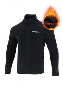 Adidas 男士抓绒外套 MT ESS FZ FL，舒适休闲日常穿着，单层羊羔绒外套，带弹性袖口和下摆，外套 JP0795 - 黑色 - 查看 5