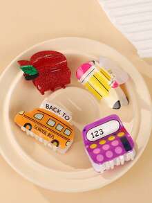 1pc Cartoon Pencil, Apple, Car, Calculator Shaped Hair Clips, Hair Claw, Suitable For Daily, Holiday, Commute, Party, Decoration, Women Hair Accessories, Back To School Gift Fashion Claw Clips Casual Hair Clutch Elegant Hair Jaw Clip - Multicolor - View 1