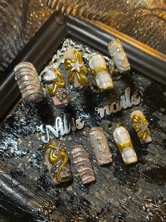 10pcs Acrylic Press On Nails Square Nails,Black Cat Eyes&White Nail Art,White Tie Dye,3D Stereo Steel Beads&Roses&Stars&Hearts And Other Nail Accessories Decoration,Handmade Chrome Powder Geometric Patterns&3D Stereo Water Droplet Patterns,Y2k Style Nail Art Set,Suitable For Women And Girl To Festivals,Daily,Gatherings,Parties Use(With: A Piece Of JellyGlue And A Friction Strip)Nail Supplies