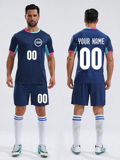 Personalized Football Outfit For Men, High-Quality Textured Football Jersey And Shorts, Customizable With Your Name, Number, Logo, Quick-Drying And Fade-Resistant