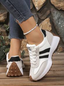 Women's Comfortable Lace-Up Sneakers - Lightweight And Versatile Casual Shoes With Non-Slip Rubber Soles, Suitable For All Seasons - 白色 - 查看 5