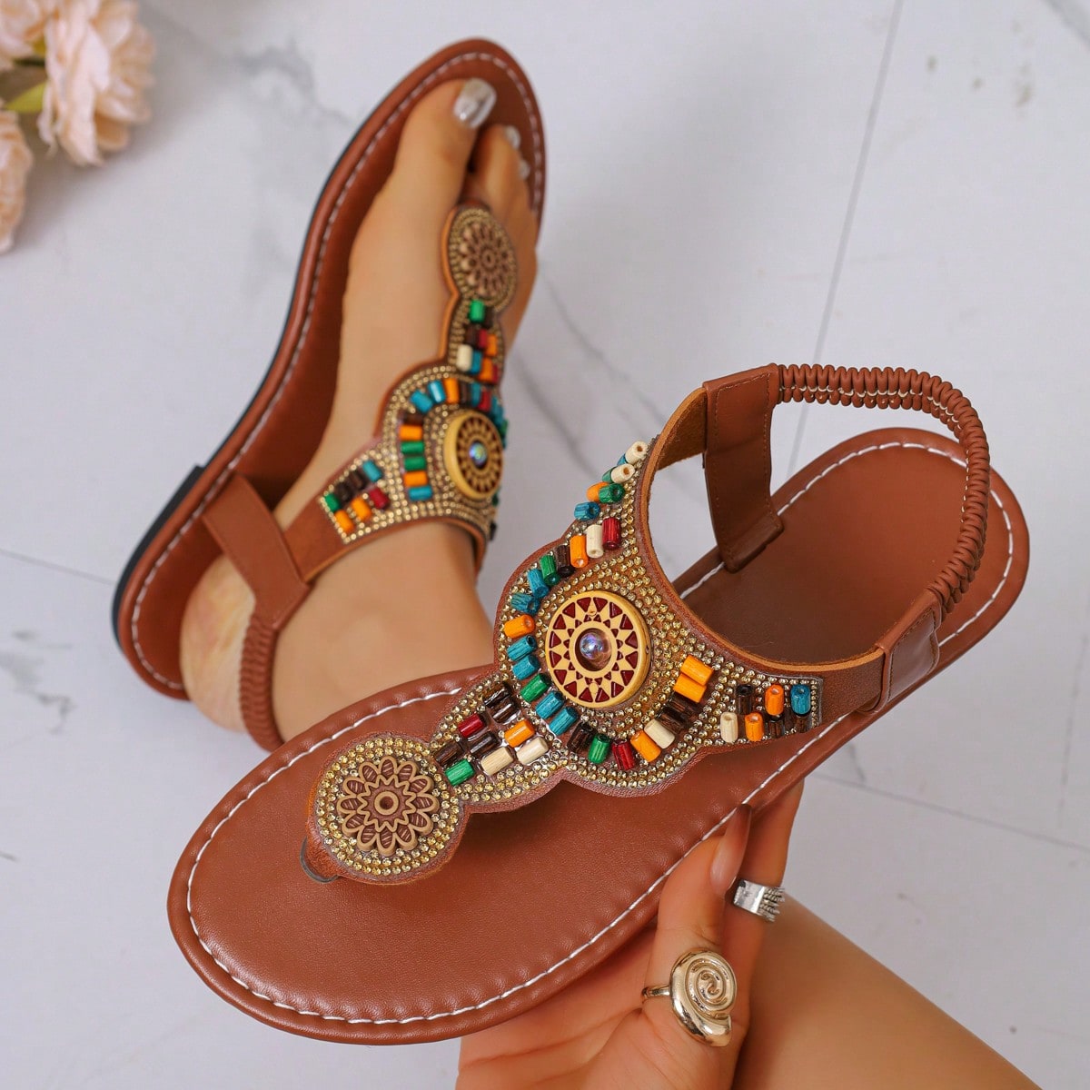 Sandalias planas para mujer, sandalias de estilo francés retro con suela gruesa para el verano, sandalias de dedo para la playa, sandalias casuales c