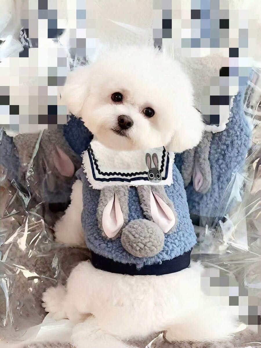 保暖卡通变形抓绒背心，适合小型/中型犬，可爱按扣设计，适合秋冬季穿着 - 藍色 - 查看 1