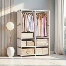 1件极简衣柜，16毫米金属管加固连接件，3根挂杆，大容量，便携式衣柜，易于组装/拆卸，衣物收纳系统