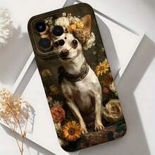 2026 nueva funda de teléfono esmerilada, funda de teléfono con diseño de perro chihuahua con flores y fondo vintage para iPhone 17 14 13 12 11 Pro Max Plus  Galaxy S23 S22 S21 S20 Ultra con protector de teléfono de arte floral elegante, funda de teléfono para pareja, regalo para novio o novia, San Valentín, cumpleaños, aniversario - Blanco antiguo - Ver 6