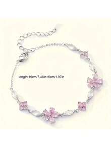 1 Piece - Elegant Pink Cherry Blossom Bracelet, Women's Fashion Cute Exquisite Cube Petal Adjustable Bracelet - 粉色 - 查看 1