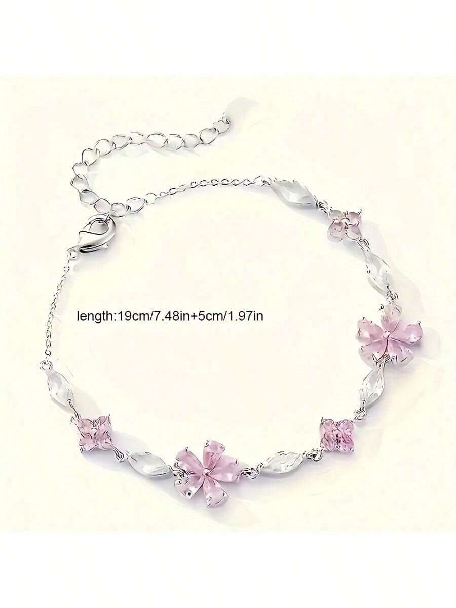 1 Piece - Elegant Pink Cherry Blossom Bracelet, Women's Fashion Cute Exquisite Cube Petal Adjustable Bracelet - 粉色 - 查看 1