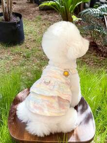 粉彩彩虹小狗连衣裙，毛茸茸的针织毛衣裙，带D形环可系牵引绳，可爱花朵装饰，适合小型、中型犬猫穿着，保暖冬季宠物服装 - 彩色 - 查看 2