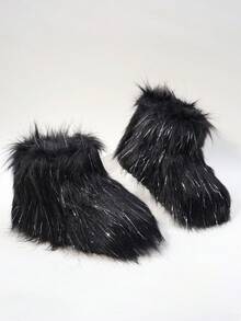 儿童雪地靴，厚底保暖内衬踝靴，适合幼儿/小童，男女通用 - 黑色 - 查看 2