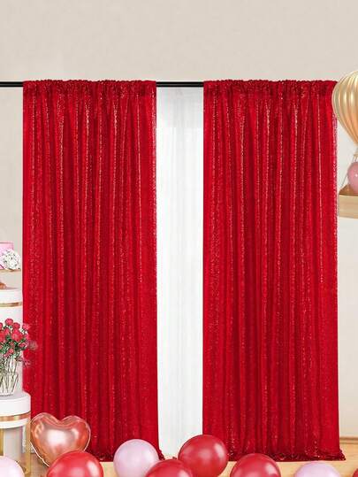 1/2/4pcs Red Sequin Party Backdrop, 60 X 240cm, Birthday Party Decoration Background Banner, Reusable For Home Decor, Wedding, Baby Shower, Suitable With Metal Arch Frame And Balloons, Shiny Background Decor, Also Suitable For Daily Use