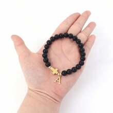 1pc New Silver Color Stainless Steel Initial Cross Matte Stone Beaded Bracelet For Men - Multicolor - View 8