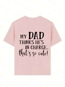 Young Girl Casual Graphic Print Crew Neck Short Sleeve T-Shirt, Summer Top - Pink - View 6