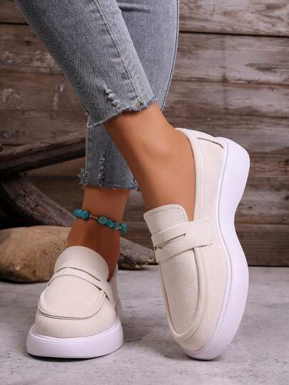 Round Toe Thick Sole Casual Versatile Platform Comfortable Slip-On Loafers, Lightweight For Walking, Suitable For Pants, Daily Wear, Students, Women, 2026 New Style