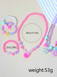 2pcs/Set Girls Cute Butterfly Flower Heart Pearl Beaded Bracelet Necklace Jewelry Set, Suitable For Girls Daily Wear And Gifting To Friends