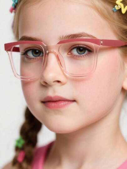 1 PC Boy's And Girl's 6-14Y Casual Square Frame Blue Light Lightweight Frame Blocking Glasses Wear During Daily Activities And Reading With Glasses Box