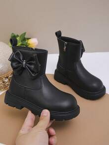 1双男女童可爱时尚弹力PU靴，保暖学院风户外靴，幼儿休闲靴，四季皆宜