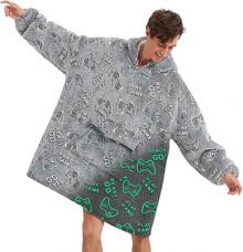 Glow In Dark Game Controller Wearable Blanket Hoodie Adult,Oversized Sherpa Fleece Blanket Hoodie Women Men,Gamer - Black Pizza - View 9