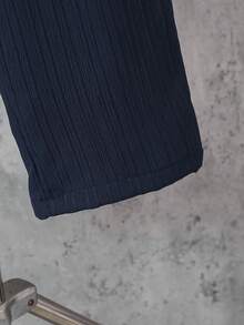 男童褶皱长袖衬衫套装（带口袋）和休闲裤套装（2件套），绅士风格，适合8-12岁儿童 - 藏蓝色 - 查看 7