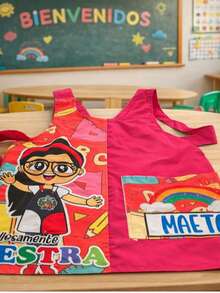 Bata para educadora con bolsa delantera, diseño sublimado. - Rosa Roja - Ver 1