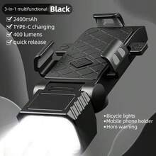 Đèn pha xe đạp 3 trong 1 sạc điện tích hợp còi và giá đỡ điện thoại, đèn an toàn xe đạp đa chức năng, lý tưởng cho việc đi xe ban đêm, phù hợp cho cả nam và nữ. - Nhiều màu - Xem 6