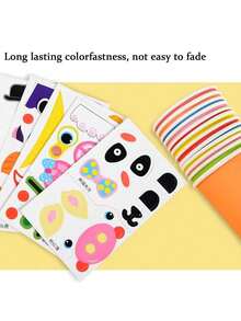 情人节DIY纸杯绘画套装，包含彩色纸杯贴纸和配件，12种不同动物形状的纸板，适合学校DIY艺术项目，图案清晰，有助于提升协调能力，是学习用品，也是情人节派对礼物。 - 彩色 - 查看 2