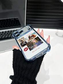 1 pieza Funda de teléfono personalizada con 3 fotos de retrato familiar/de pareja, diseño de texto personalizado, cubierta protectora transparente de TPU con electrochapado azul a prueba de golpes compatible con iPhone 17 Pro Max/16 Pro Max/15 Pro/14 Plus/13/12/11/XR/XS MAX y S25 Ultra/S24 Ultra/S23 Ultra/S22 Ultra/S21 Ultra/S21 Plus/S21 FE/S20 FE, de moda, colorida, linda, divertida, minimalista, personalizada Kawaii, única, regalo ideal para novio/novia