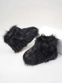 儿童雪地靴，厚底保暖内衬踝靴，适合幼儿/小童，男女通用 - 黑色 - 查看 6