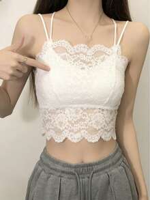 女士蕾丝拼接时尚百搭约会派对吊带背心 - 白色 - 查看 8