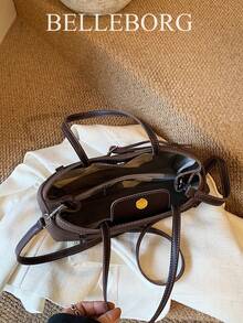 Contrast Color Minimalist Large Capacity Versatile Commuter Handbag For Women - Coffee - View 10